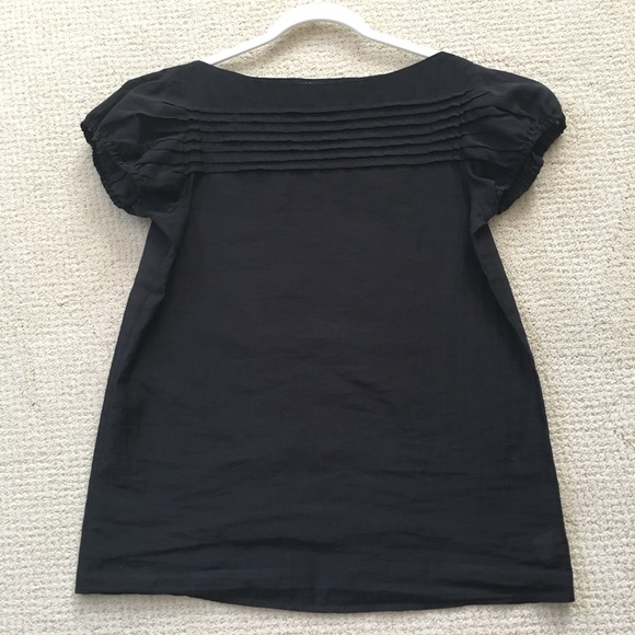 Theory Black Capped Sleeve Linen Blouse - Picture 1 of 7